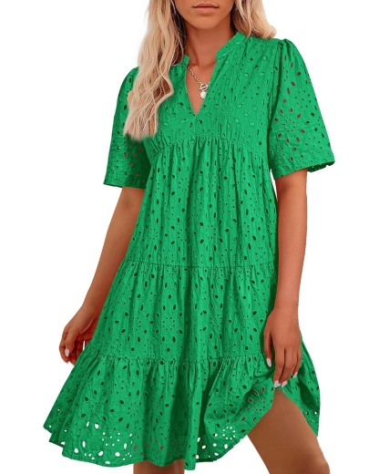 Elegant V Neck Eyelet Lace Dress (Buy 2 Free Shipping)