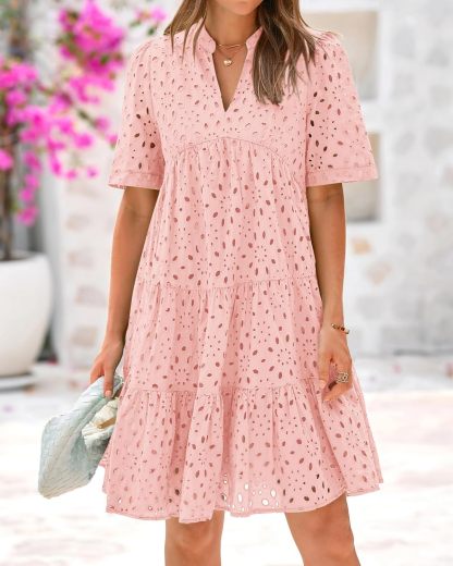 Elegant V Neck Eyelet Lace Dress (Buy 2 Free Shipping)