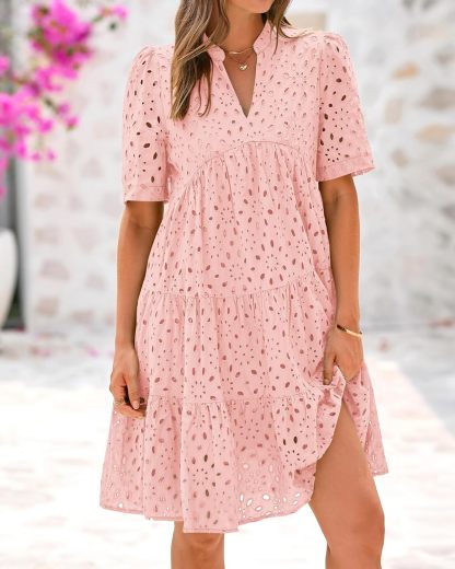 Elegant V Neck Eyelet Lace Dress (Buy 2 Free Shipping)