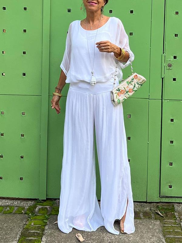 Elegant Chiffon Wide Leg Pants Two Piece Set (Buy 2 Free Shipping)