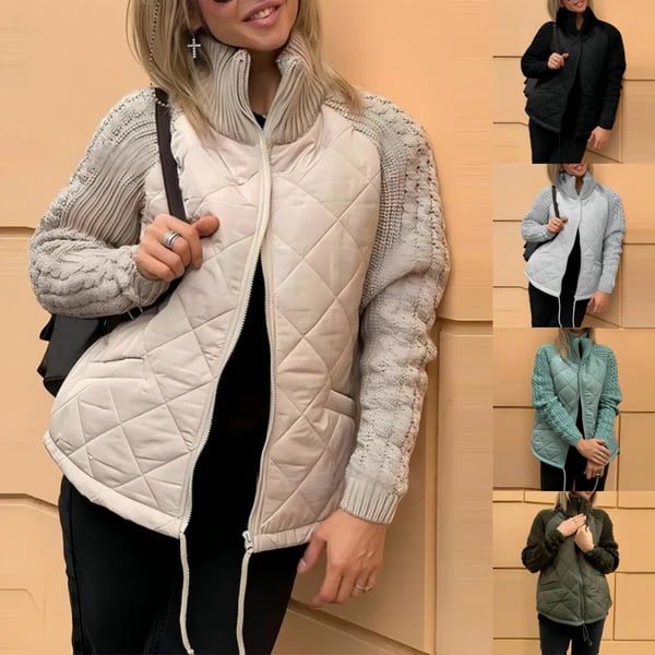 Women's Casual Solid Color Knitted Patchwork Zipped Jacket