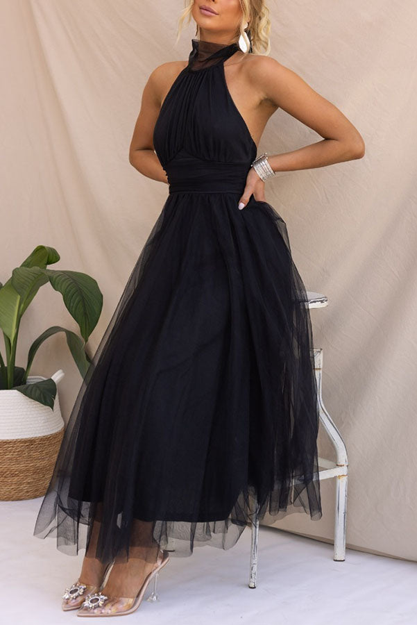 Gathered Detail Halter Maxi Dress