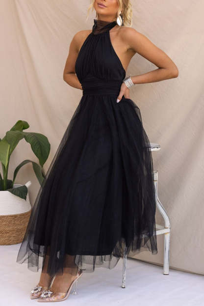 Gathered Detail Halter Maxi Dress