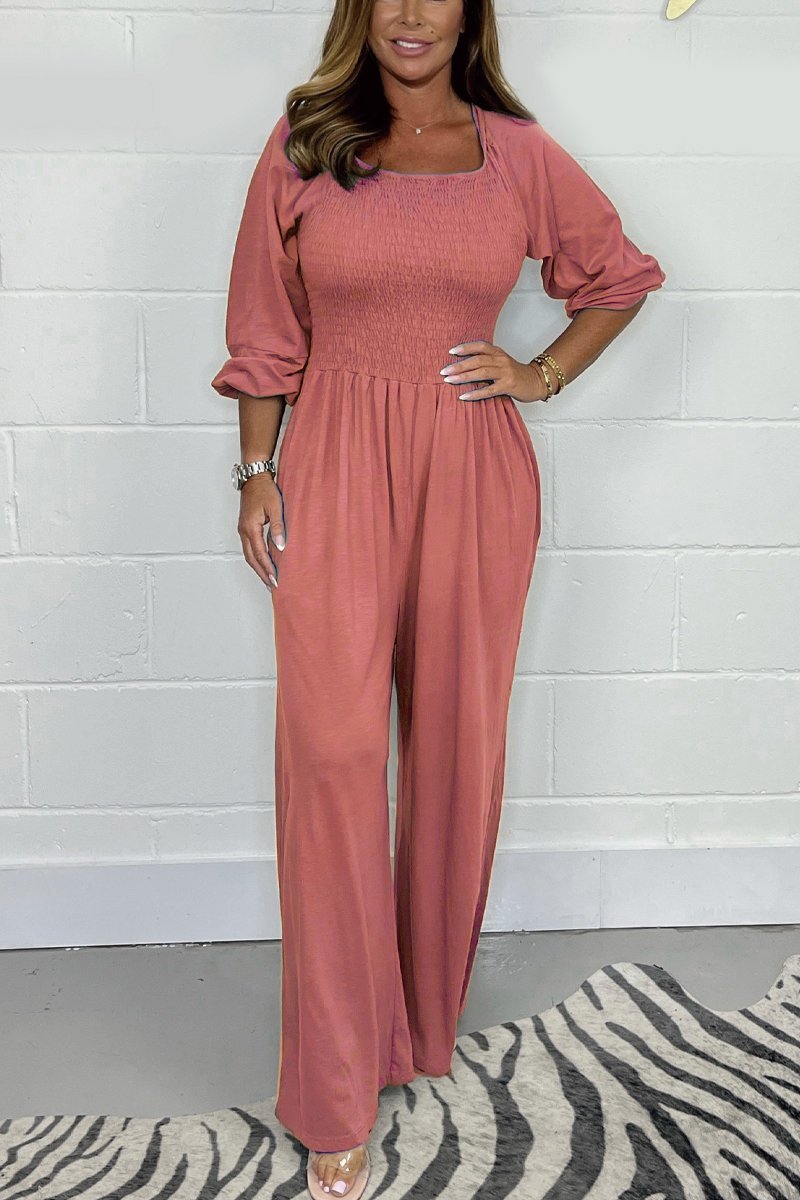 Elegant Smocked Bodice Wide Leg One Piece Jumpsuit (Buy 2 Free Shipping)