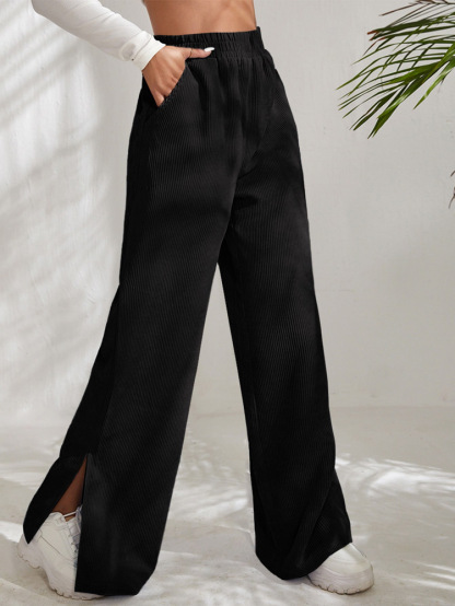 High Waist Corduroy Split Hem Wide Leg Pants (Buy 2 Free Shipping)