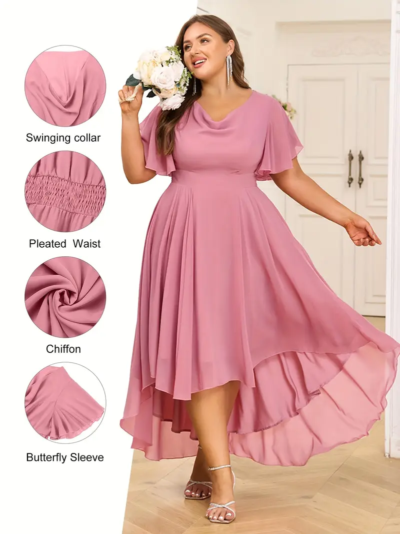 plus size ruffle sleeve elegant midi dress ladies weddings party gown swing dress details 0