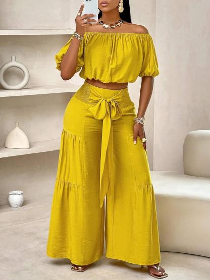 Breezy Smocked Waist Wide Leg Pants Two Piece Set