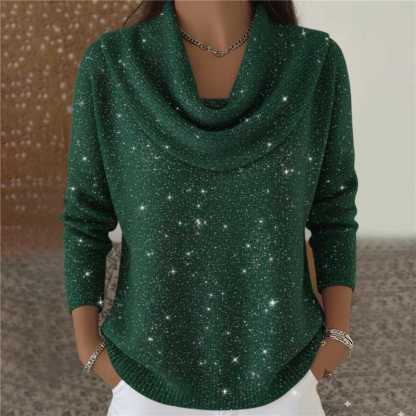 Cozy Shimmer Cowl Neck Knit Pullover Sweater  (Buy 2 Free Shipping)