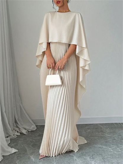 Elegant Pleated Cape Irregular Maxi Dress (Buy 2 Free Shipping)