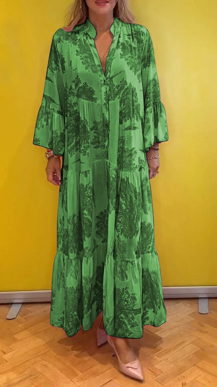 Floral Maxi Shirt Dress with Tiered Skirt (Buy 2 Free Shipping)