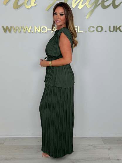 Pleated Tie Waist Top & Trouser Two Piece Set (Buy 2 Free Shipping)