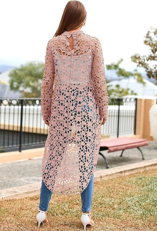 Elegant High Neck Lace Hollow Out Longline Top