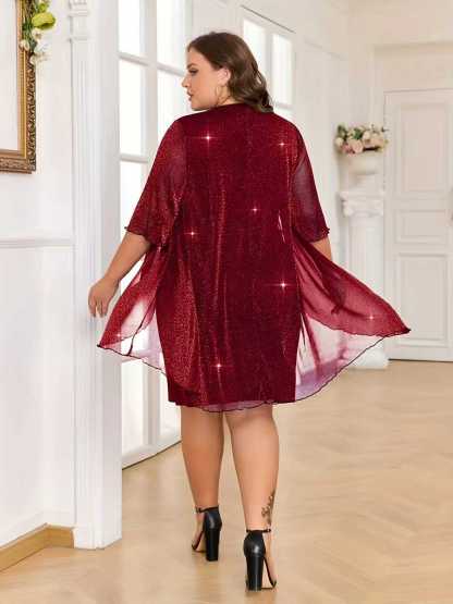 Elegant Cape Overlay Two-Piece Midi Dress (Buy 2 Free Shipping)