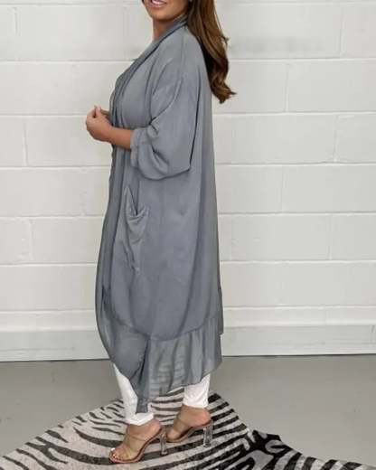 Elegant Drape Front Sheer Cardigan with Batwing Sleeves Long Outerwear