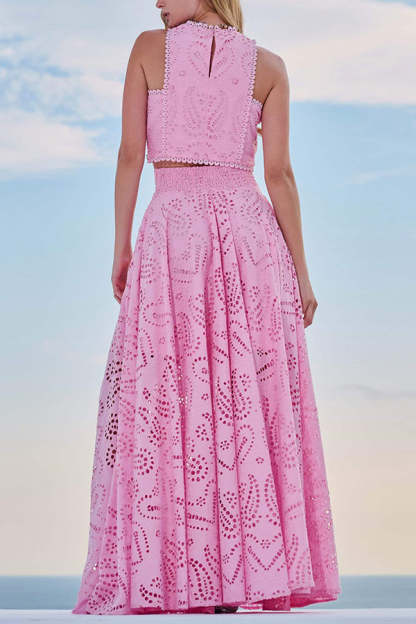 Paris Dreaming Embroidered Lace High Rise Pocketed Maxi Skirt and Crop Tank Top(Buy 2 Free Shipping)
