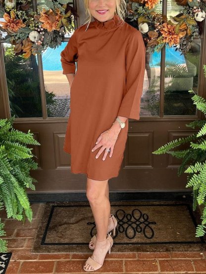Last Day 70% OFF🔥Tied Back Bow Round Ruffled Neckline Dress with Pockets (Buy 2 Free Shipping)