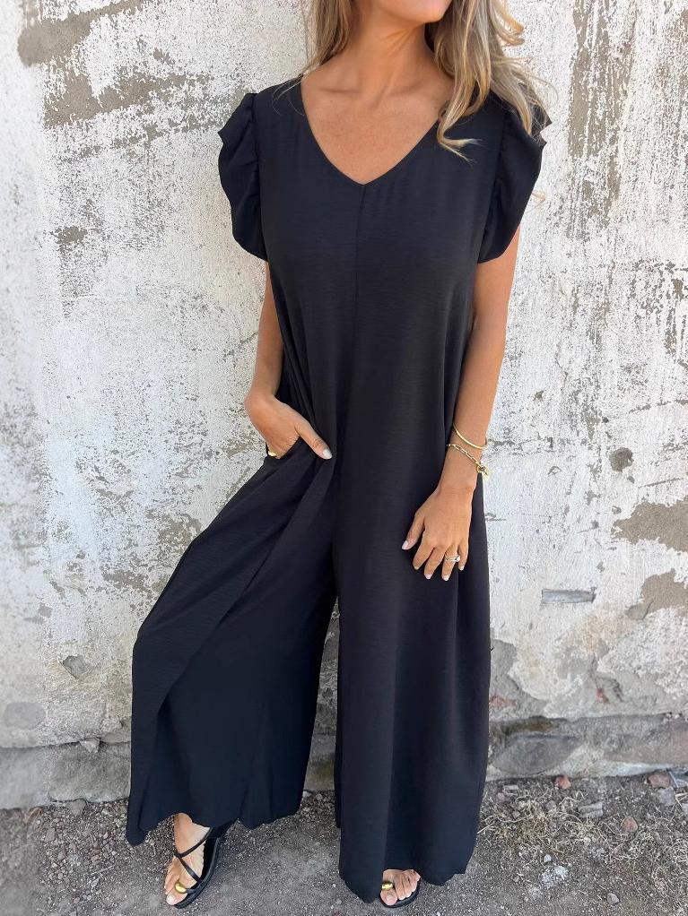 Leopard Print V-Neck Jumpsuit With Front Pockets (Buy 2 Free Shipping)