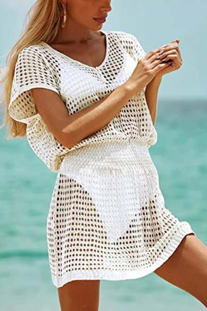 Cover Up V Neck Crochet Beach Dress