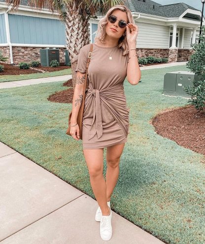 Last Day Promption🔥Casual Short Sleeve Ruched Tank T Shirt Dress❤️Buy 2 Free Shipping