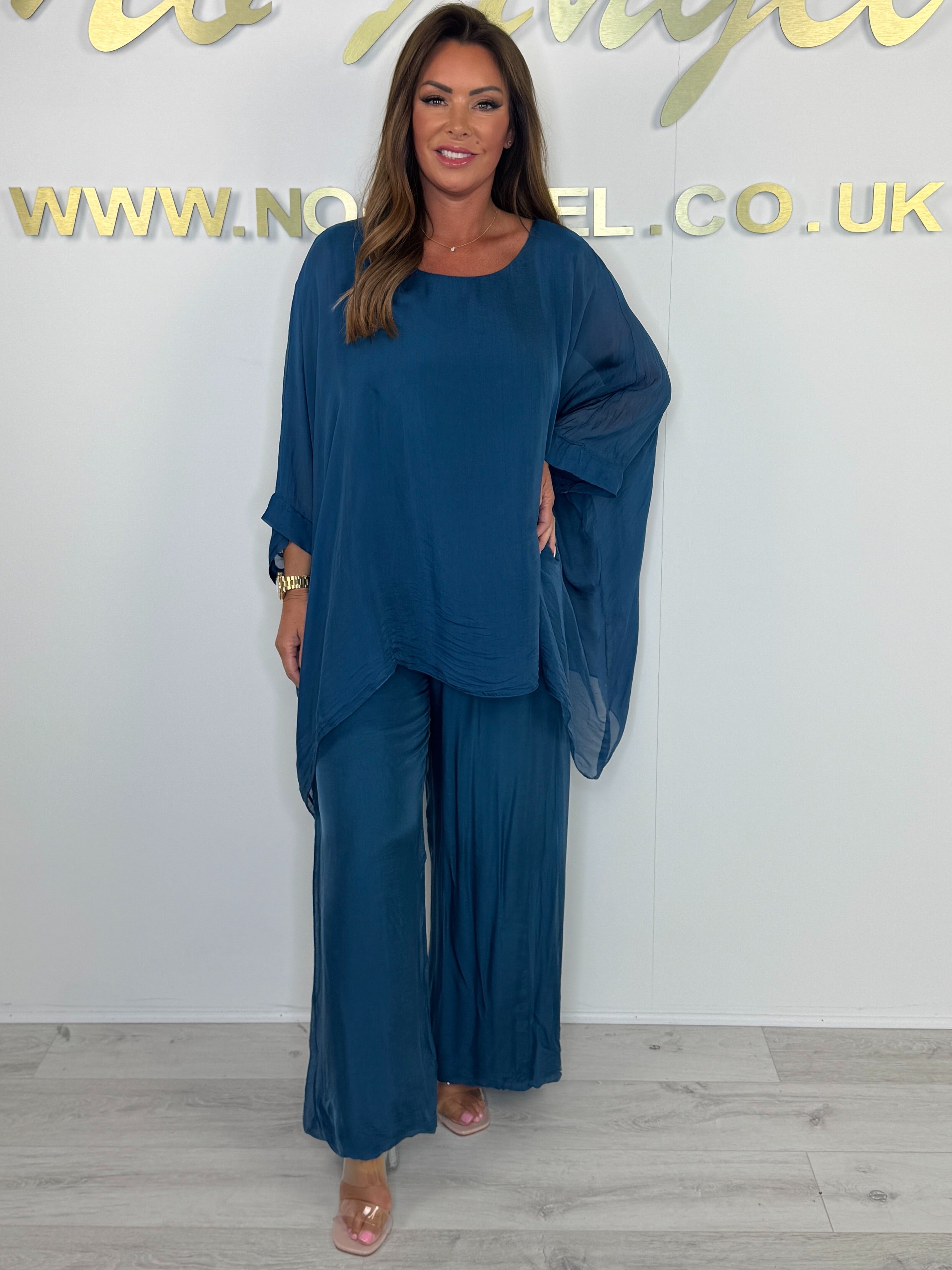 Elegant Chiffon Overlay Top & Wide Leg Pants Two-Piece Set (Buy 2 Free Shipping)