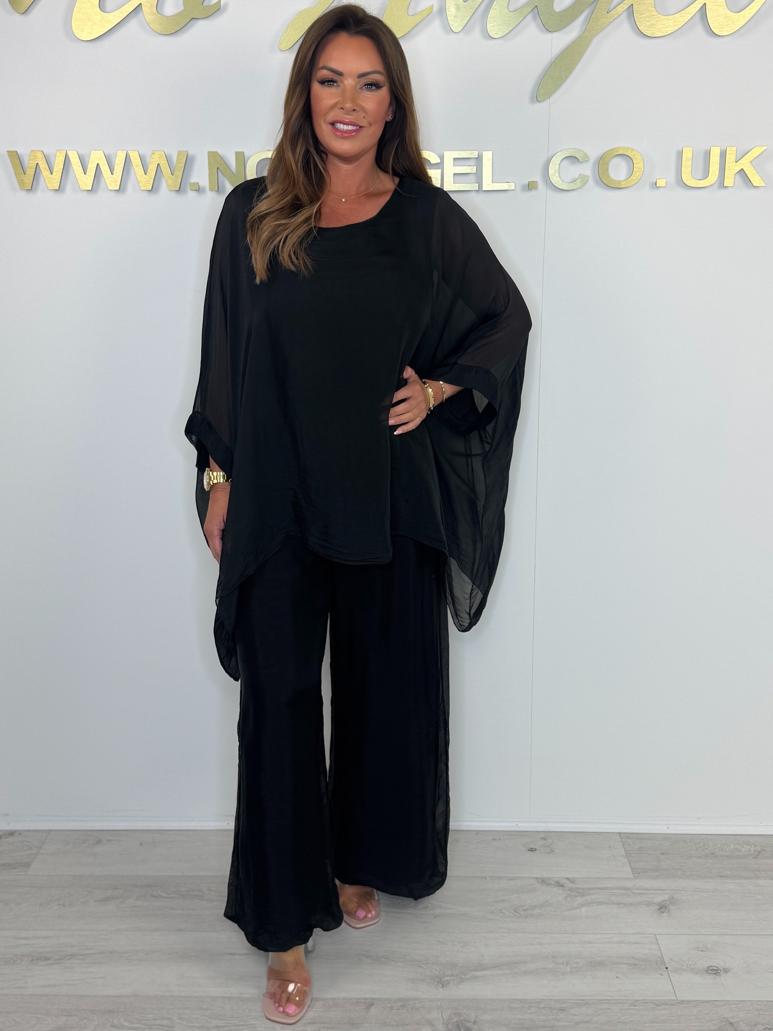 Elegant Chiffon Overlay Top & Wide Leg Pants Two-Piece Set (Buy 2 Free Shipping)