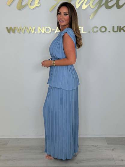 Pleated Tie Waist Top & Trouser Two Piece Set (Buy 2 Free Shipping)