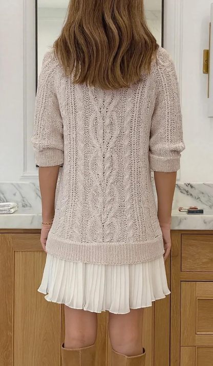 Cable Knit Twofer Mini Dress with Pleated Hem (Buy 2 Free Shipping)