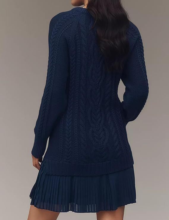 Cable Knit Twofer Mini Dress with Pleated Hem (Buy 2 Free Shipping)