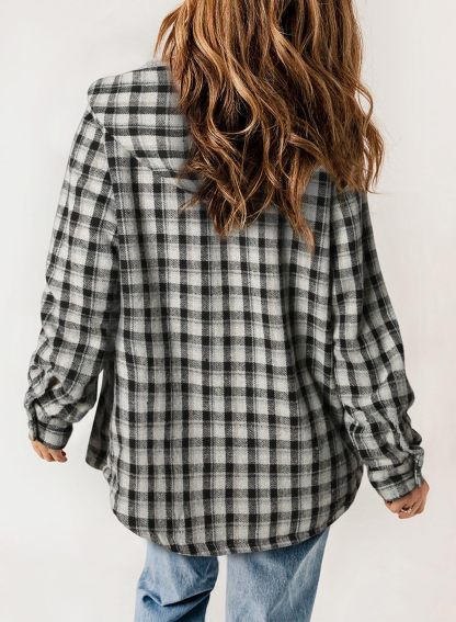 Fall Thickened Flannel Long Sleeve Plaid Jacket Coat with Hood (Buy 2 Free Shipping)