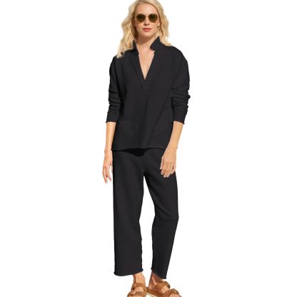 ⏰Hot Sale-2024 New Women's V Neck Pullover Sweatshirts Wide Leg Pants Set(Buy 2 10% OFF)