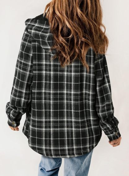 Fall Thickened Flannel Long Sleeve Plaid Jacket Coat with Hood (Buy 2 Free Shipping)