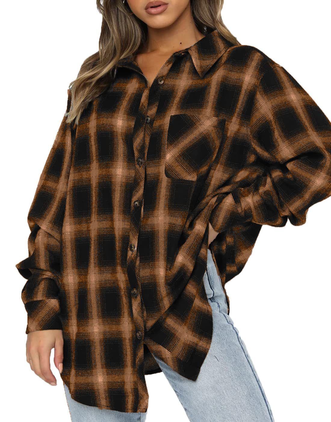 2024 Women's Button Down Flannel Shirts Plaid Shacket(50% OFF!!!)