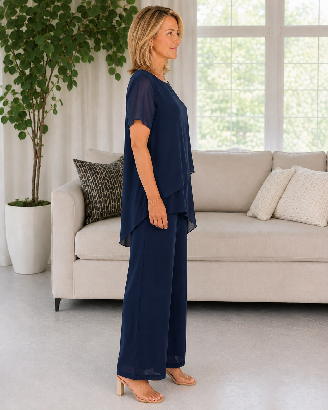 Elegant Asymmetrical Layered Top & Wide-Leg Pants Two-Piece Set