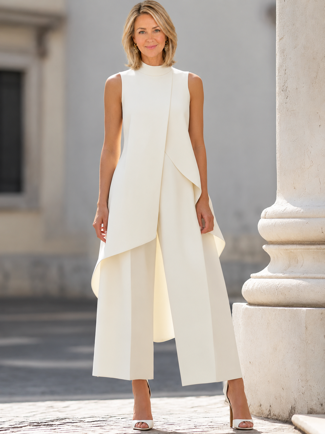 Elegant Asymmetrical Layered Top Wide-Leg Pants Set