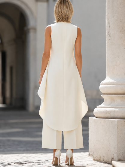 Elegant Asymmetrical Layered Top Wide-Leg Pants Set