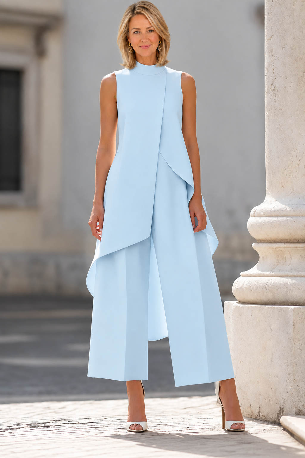 Elegant Asymmetrical Layered Top Wide-Leg Pants Set