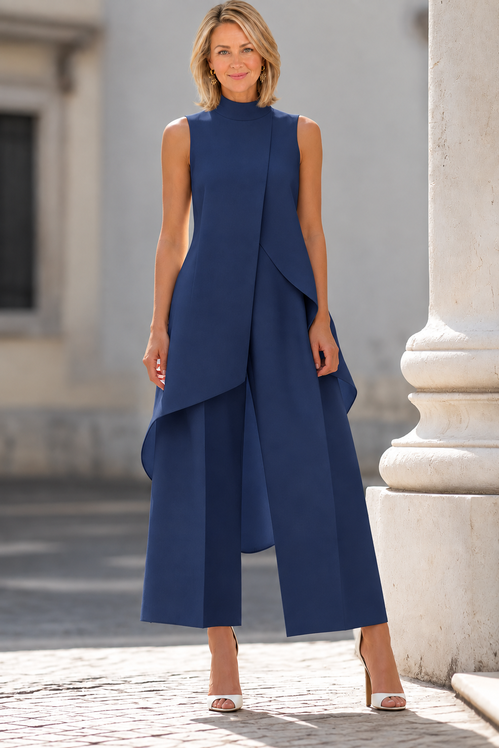 Elegant Asymmetrical Layered Top Wide-Leg Pants Set