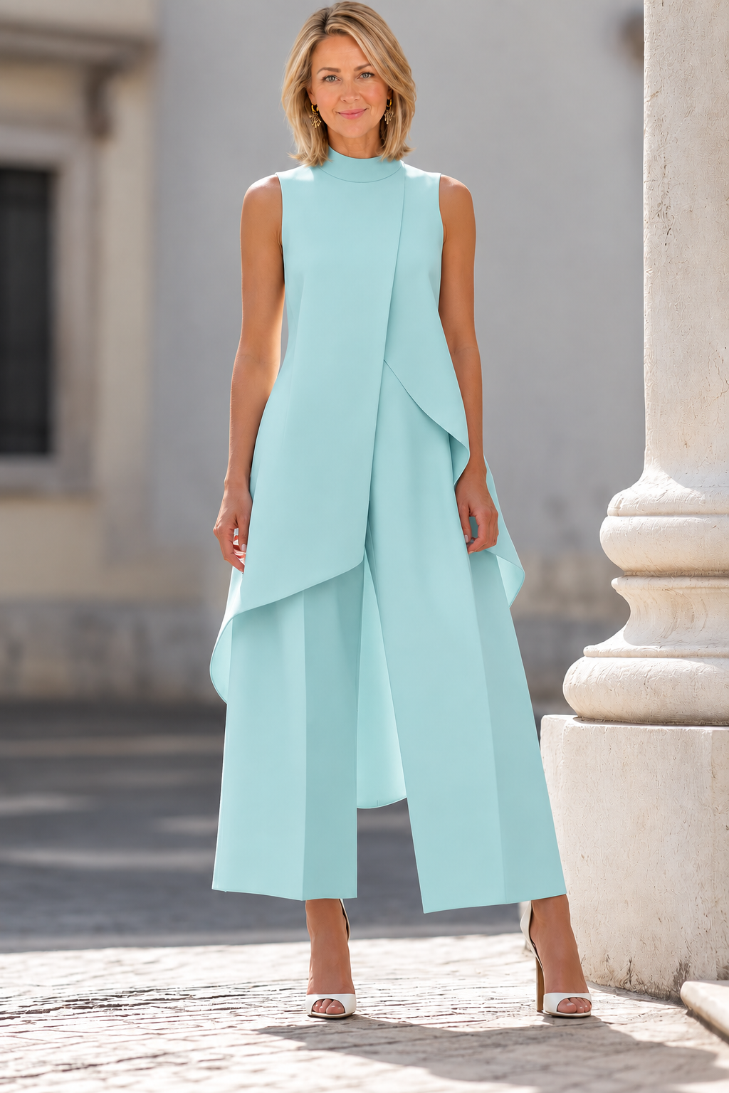 Elegant Asymmetrical Layered Top Wide-Leg Pants Set
