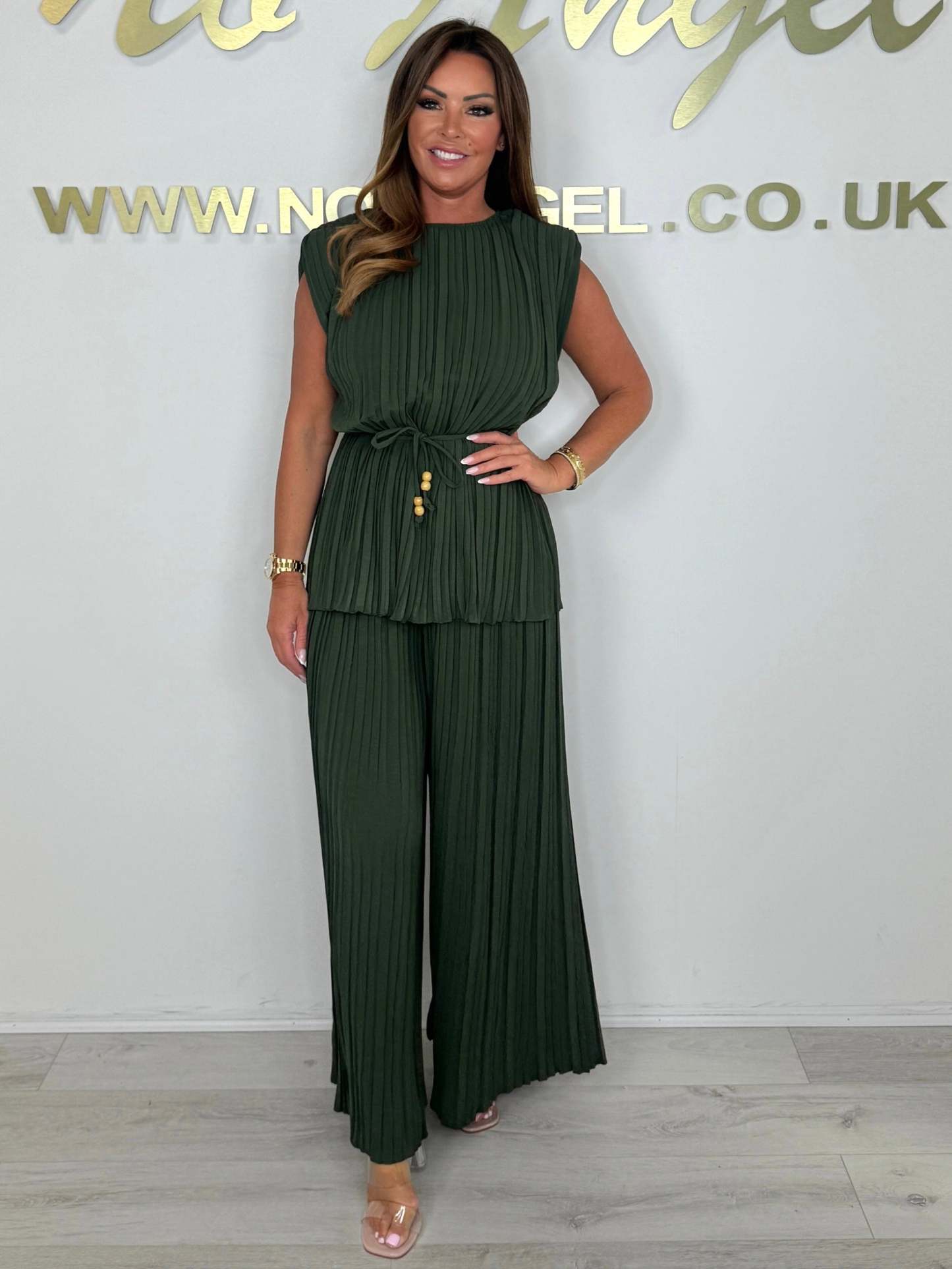 Pleated Tie Waist Top & Trouser Two Piece Set (Buy 2 Free Shipping)