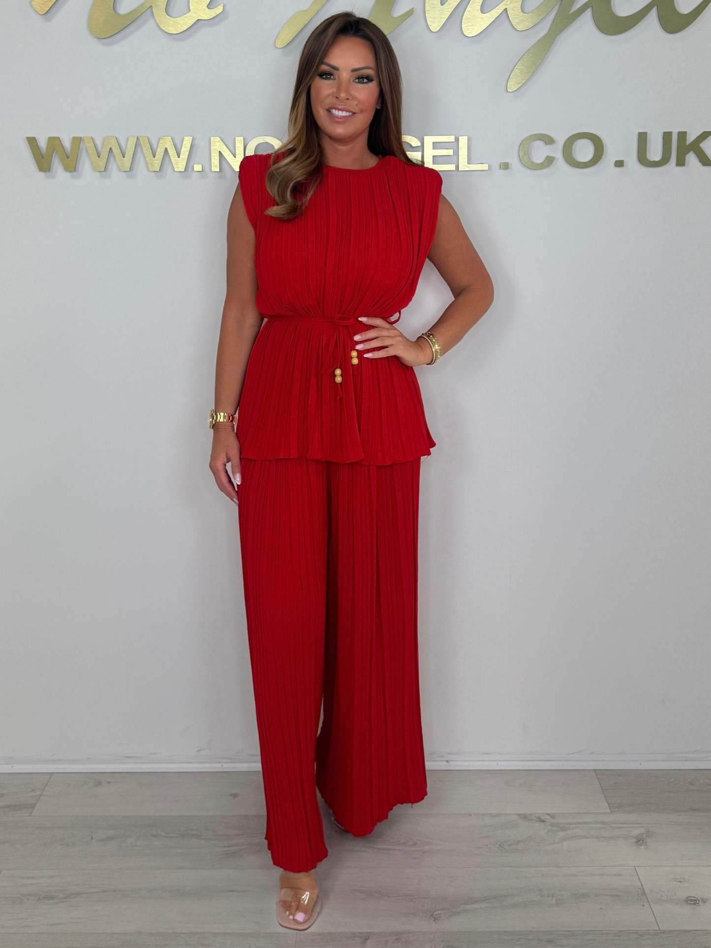 Pleated Tie Waist Top & Trouser Two Piece Set (Buy 2 Free Shipping)