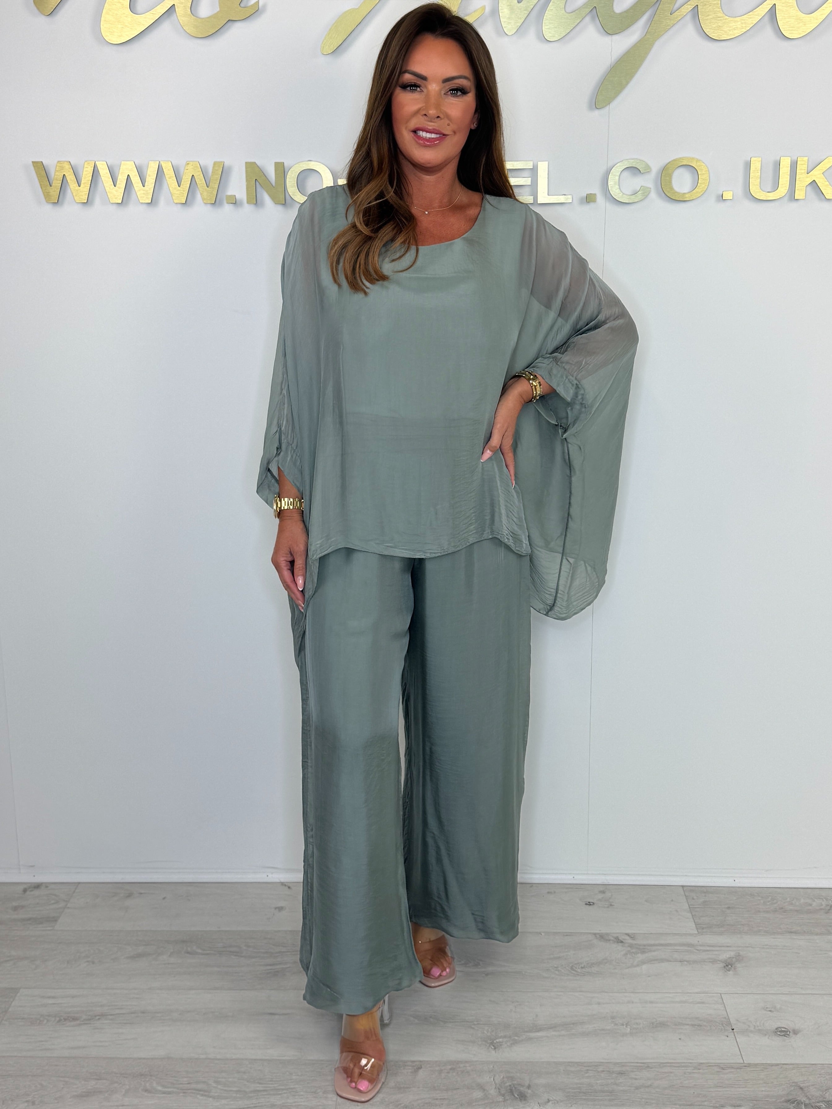 Elegant Chiffon Overlay Top & Wide Leg Pants Two-Piece Set (Buy 2 Free Shipping)