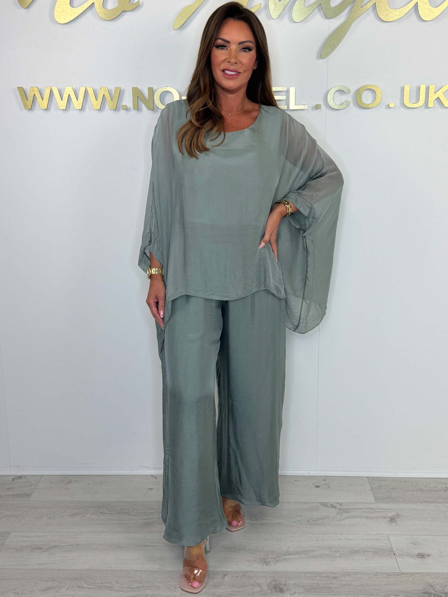Elegant Chiffon Overlay Top & Wide Leg Pants Two-Piece Set (Buy 2 Free Shipping)