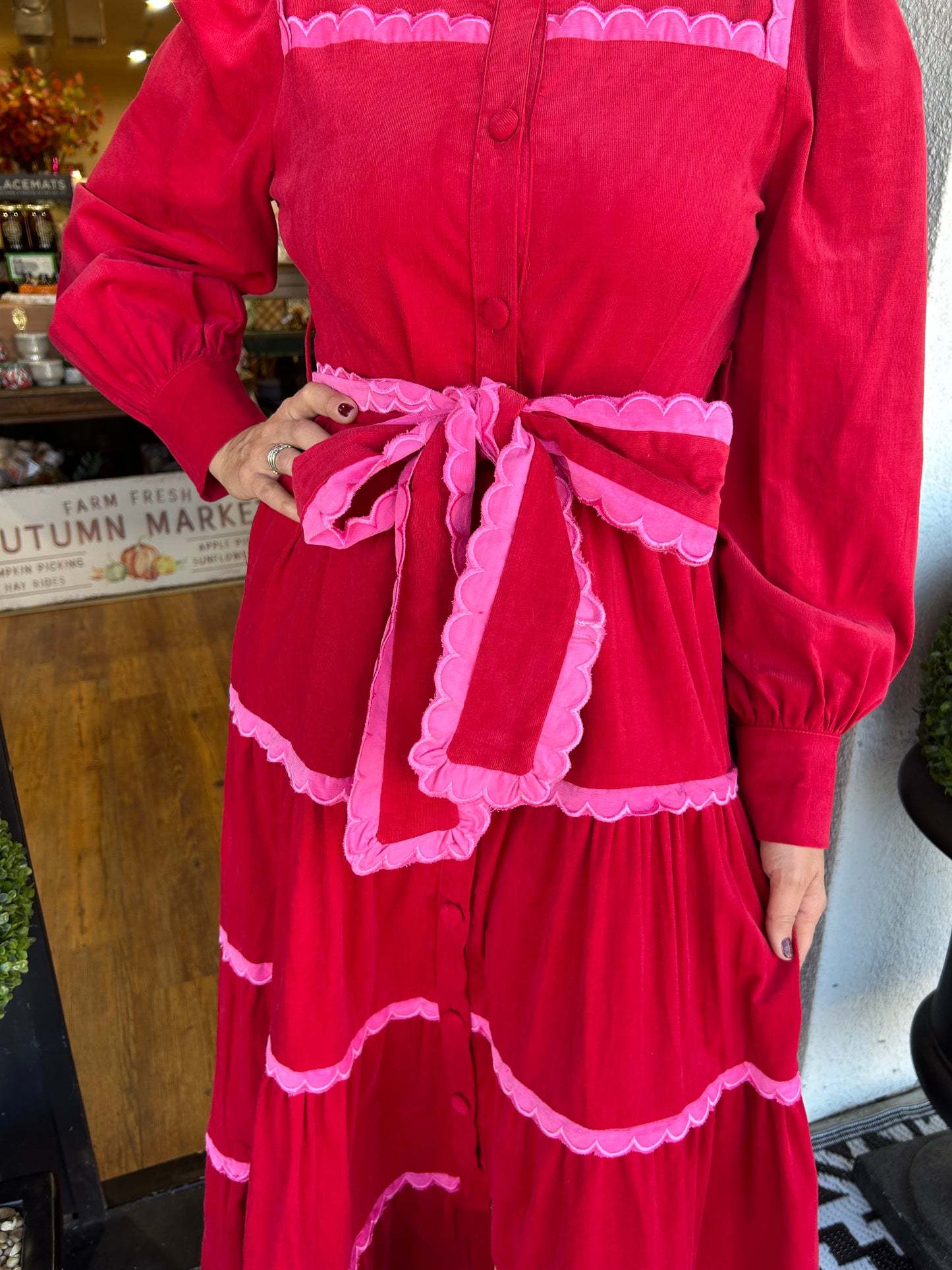 Button Down Scalloped Tiered Dress (Buy 2 Free Shipping)