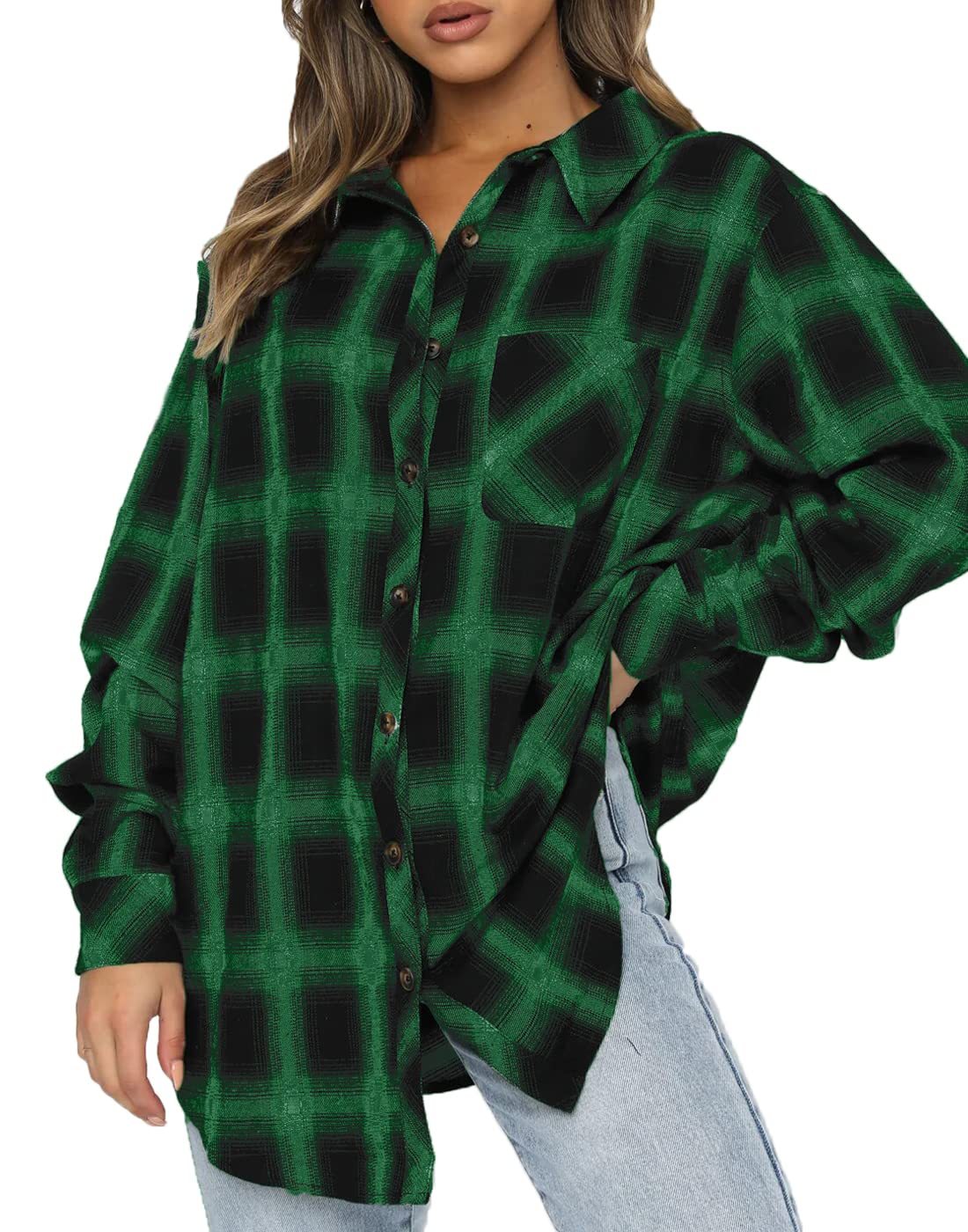 2024 Women's Button Down Flannel Shirts Plaid Shacket(50% OFF!!!)