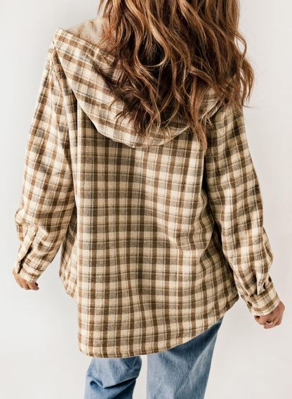 Fall Thickened Flannel Long Sleeve Plaid Jacket Coat with Hood (Buy 2 Free Shipping)