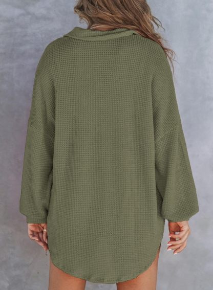 2024 New Women's Waffle Knit Henley V Neck Shirt Jacket(40% OFF Last Day!!!)