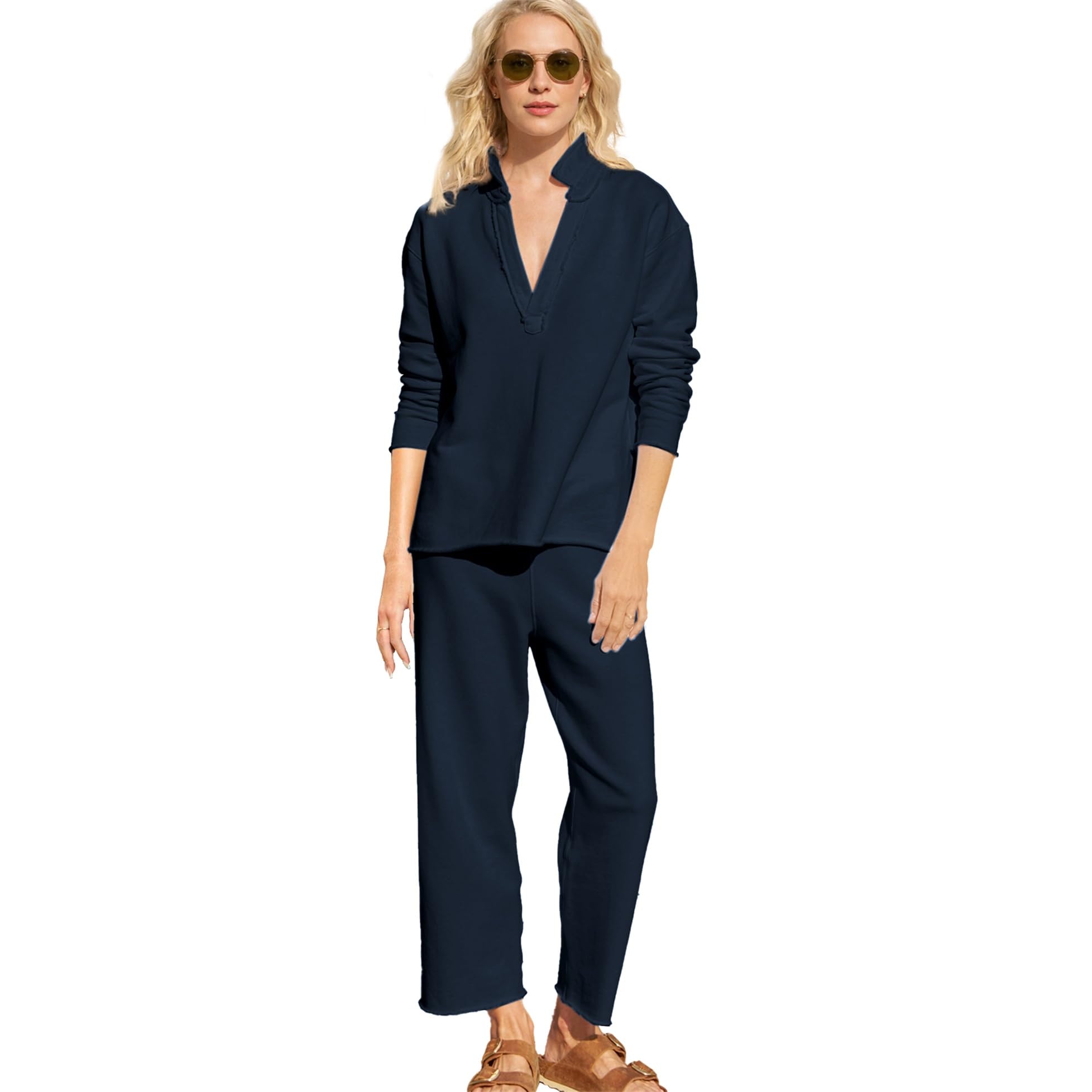 ⏰Hot Sale-2024 New Women's V Neck Pullover Sweatshirts Wide Leg Pants Set(Buy 2 10% OFF)