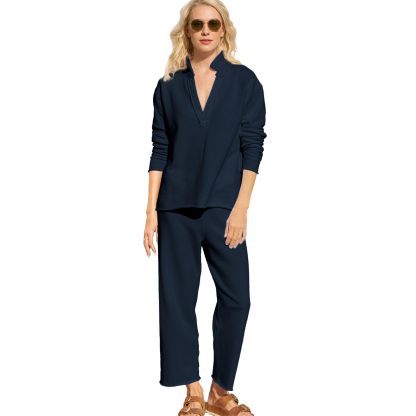 ⏰Hot Sale-2024 New Women's V Neck Pullover Sweatshirts Wide Leg Pants Set(Buy 2 10% OFF)
