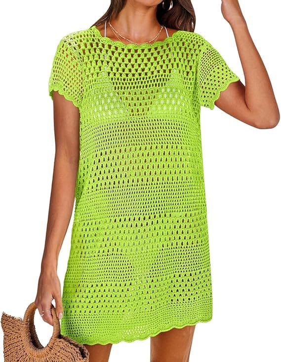 Breezy Crochet Open-Knit Short Sleeve Cover-Up Dress