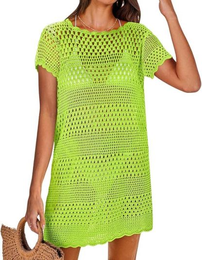 Breezy Crochet Open-Knit Short Sleeve Cover-Up Dress